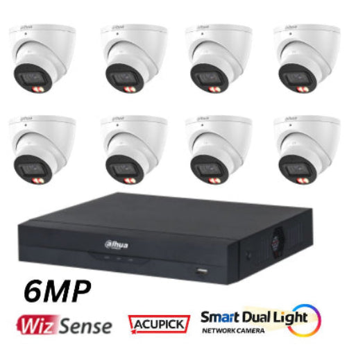 Dahua 6MP Smart Dual Light Turret Cameras with SMD 4.0 & Mic CCTV Kit - 8 Cameras + 8 Channel NVR