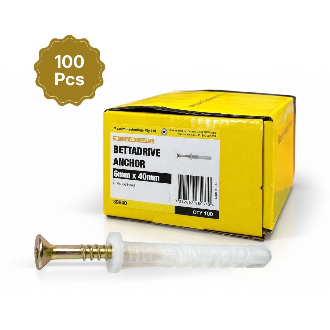 6mm x 40mm Zinc Pin Nylon Screw In Anchor Round Head 100pcs