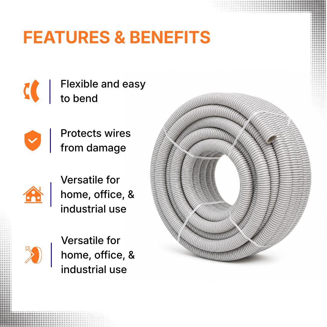 25mm Grey Corrugated Conduit 25-Meter Roll