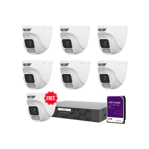 UniView 6 * 6MP Owlview Cameras + 1 * 8CH NVR with 4TB HDD Installed & 1 * 6MP Owlview Free