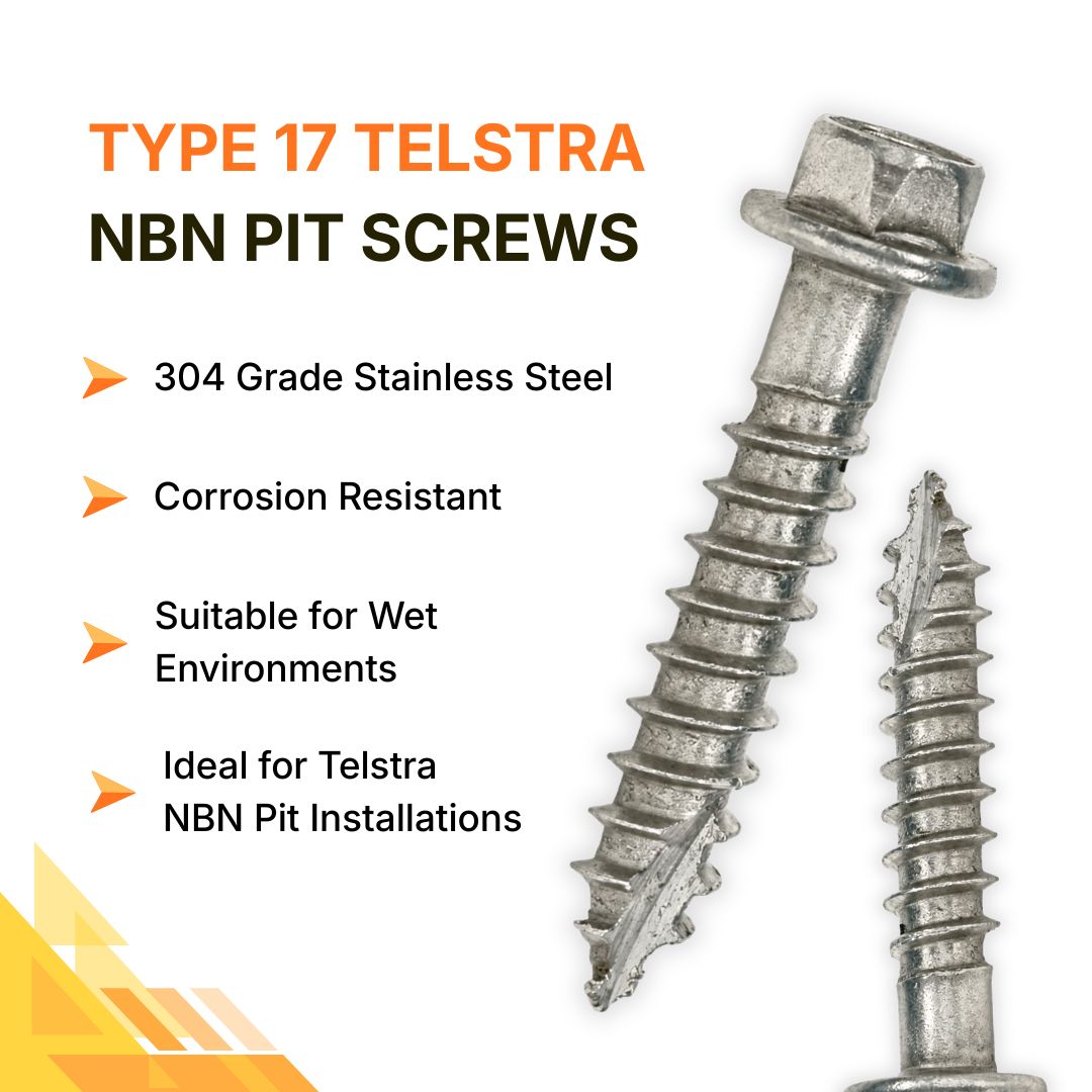 Type 17 Telstra NBN Pit Screws Stainless Steel 304 Grade 14g x 35mm