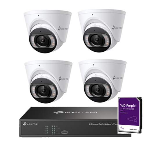 TP-Link CCTV Kit: 4 x 8MP IP Turret Cameras S485 (Full-Colour Speaker / Mic / Light) + 4CH NVR( NVR1004h-4P) with 2TB