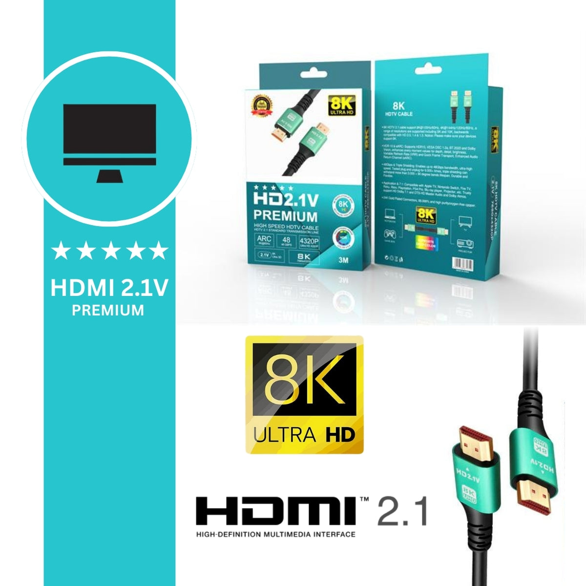 HDMI 2M 2.1V 8K 120Hz/60Hz Premium Cable