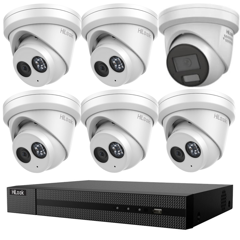 HiLook 5 x 6MP IntelliSense AI + 1 HiLook ACDC Camera Kit with 8Channel NVR +3TB HDD