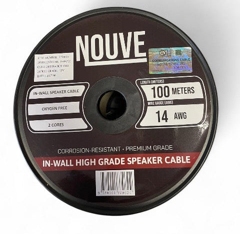 Nouve 14 AWG In-Wall Speaker Cable 100m Pure Copper (2-Core)