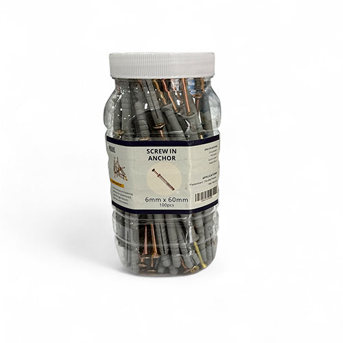 SCREW IN ANCHOR 6MM x 60MM ZINC PLATED 100pcs