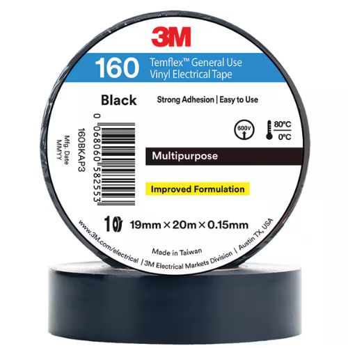 3M 19MM x 20M Black PVC Electrical Insulation Tape (1 PACK OF 10 QTY)