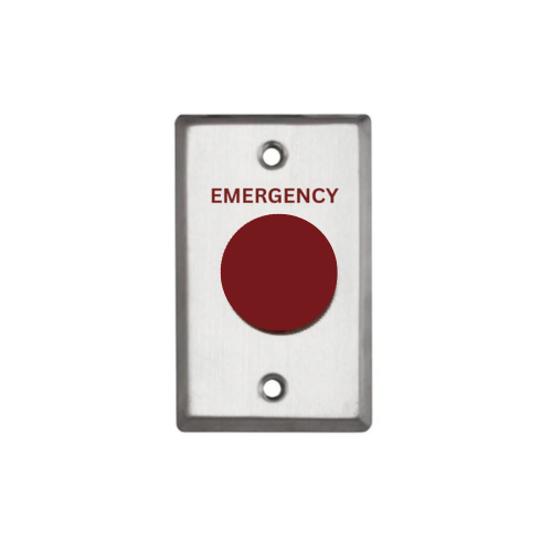 "EMERGENCY" Exit Button RED Big Mushroom Standard Stainless Steel Plate
