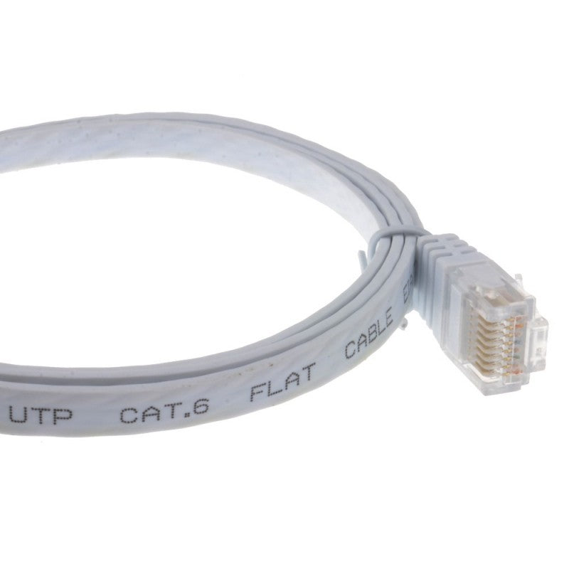 CAT6 RJ45 Ethernet Flat Ribbon Style Patch Cable  2m - White
