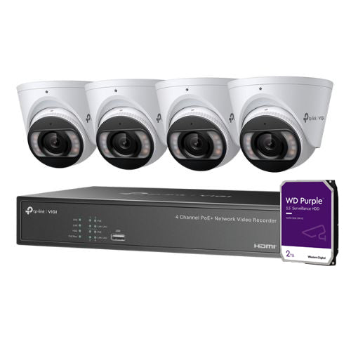 TP-LINK VIGI 4MP Full-Color Turret IPC & 4 Channel PoE+ NVR KIT NK4P-T4425-2T
