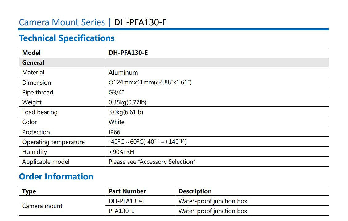 pfa130-e waterproof junction box specifications