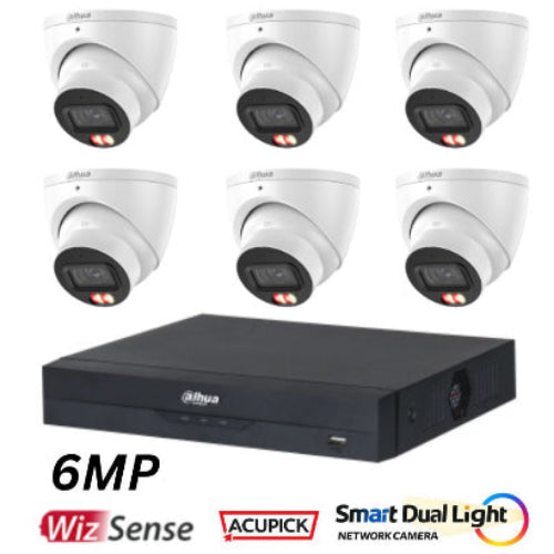 Dahua 6MP Smart Dual Light Turret Cameras with SMD 4.0 & Mic CCTV Kit - 6 Cameras + 8 Channel NVR