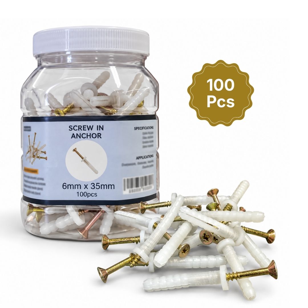 6mm x 35mm Zinc Pin Nylon Screw In Anchor Round Head 100pcs