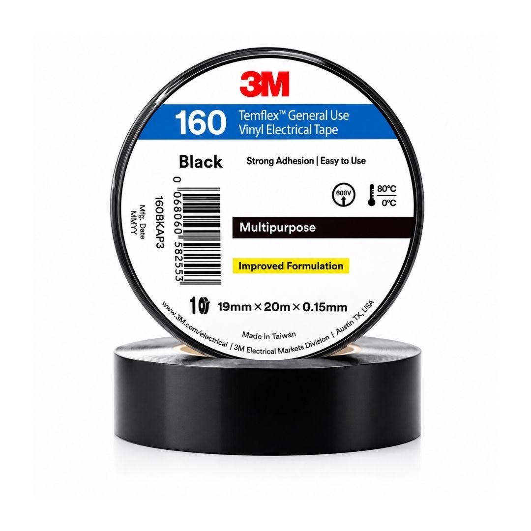 3M 19MM x 20M Black PVC Electrical Insulation Tape (1 PACK OF 10 QTY)