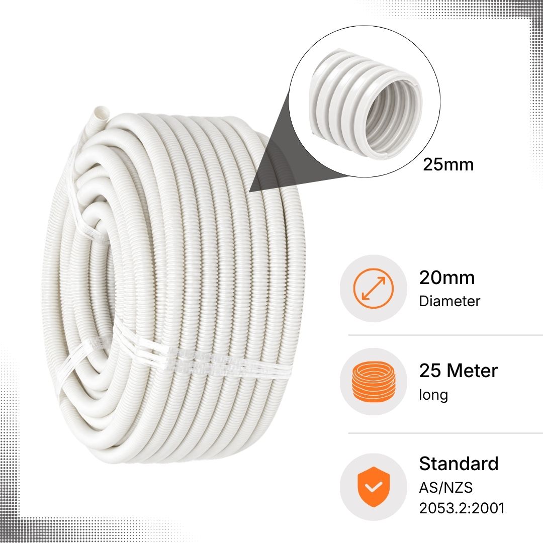 20mm Corrugated Conduit 25-Meter Roll WHITE