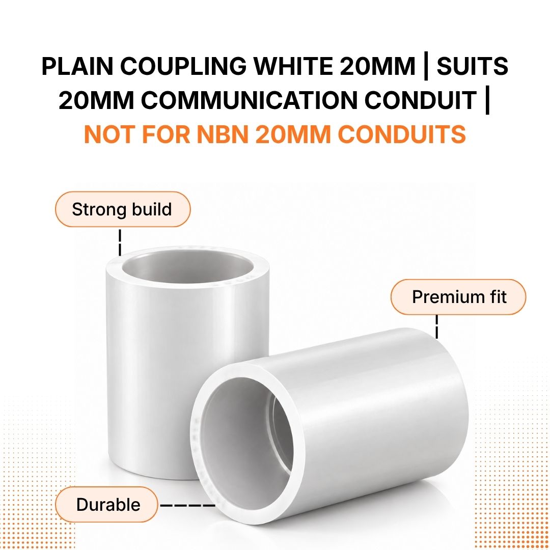 PLAIN COUPLING WHITE 20MM | SUITS 20MM COMMUNICATION CONDUIT | NOT FOR NBN 20MM CONDUITS