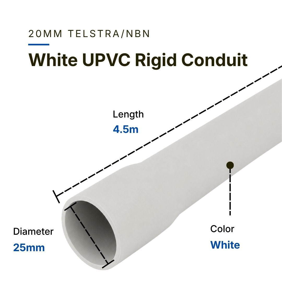 20mm Telstra/NBN White UPVC Rigid Conduit Medium Duty