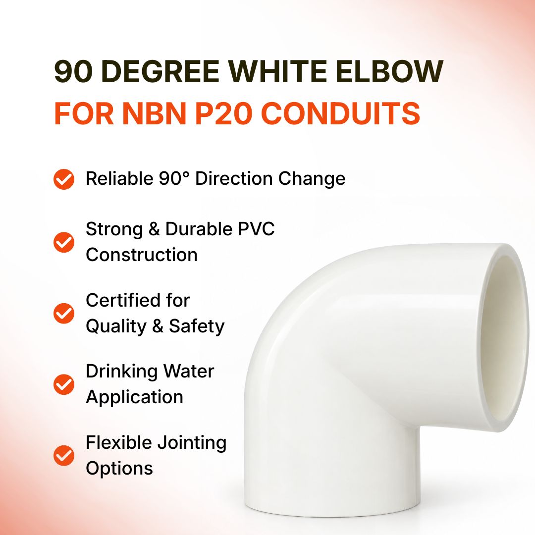 90 DEGREE WHITE ELBOW FOR NBN P20 CONDUITS