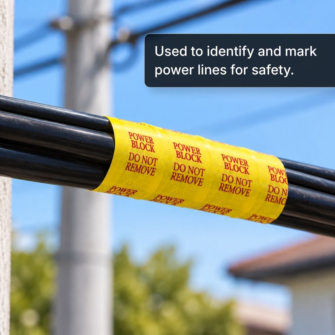 Telstra Red on Yellow Label “Power Block” 24mm x 50m
