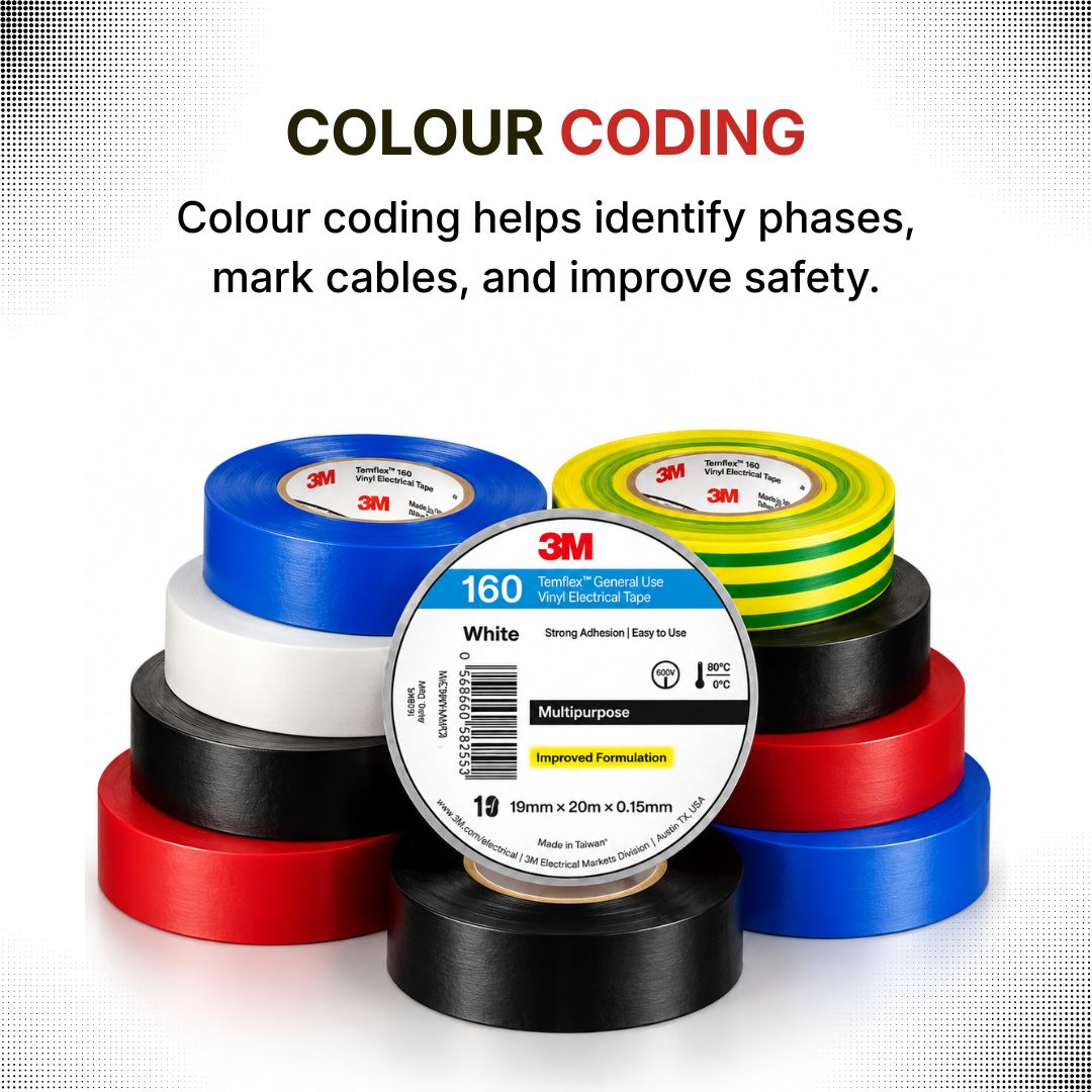 3M TAPE, VINYL ELECTRICAL 160 TEMFLEX, RAINBOW PACK OF 10, 19mm x 20m