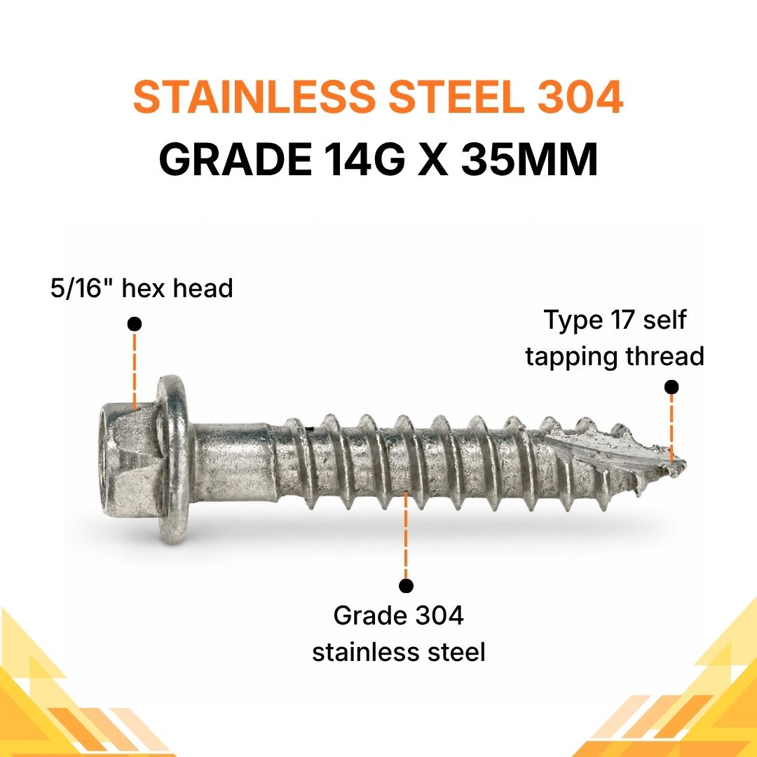 Type 17 Telstra NBN Pit Screws Stainless Steel 304 Grade 14g x 35mm