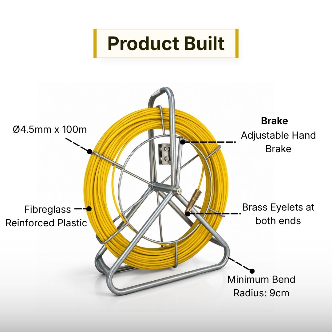 NBN Telstra 4.5mm x 100m  Fibreglass Cable Rodder – Heavy-Duty Steel Reel Cage