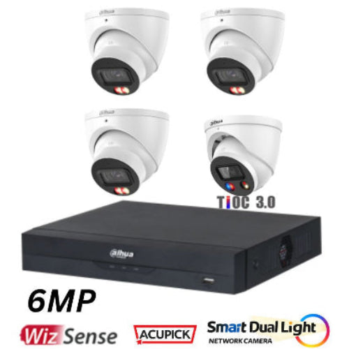 Dahua 6MP CCTV Kit with TIOC - 3 x Smart Dual Light Cameras+1 x 6MP TIOC 3.0 + 4 Channel NVR