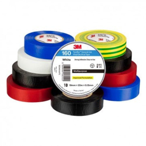 3M TAPE, VINYL ELECTRICAL 160 TEMFLEX, RAINBOW PACK OF 10, 19mm x 20m