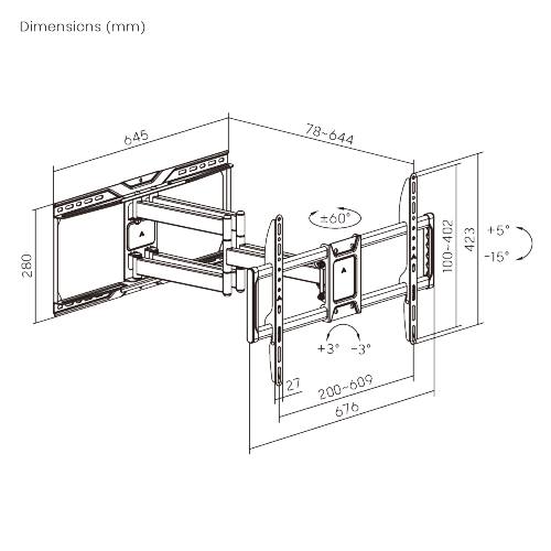 NOUVE FULL MOTION TV WALL MOUNT BRACKET 37''-90'' NPLB86