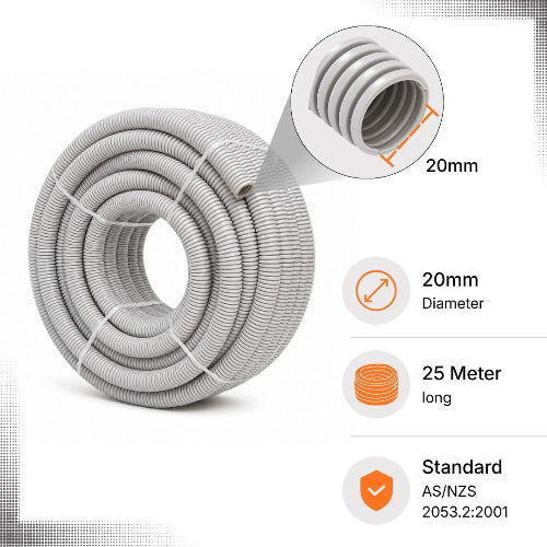 20mm Corrugated Conduit 25-Meter Roll GREY