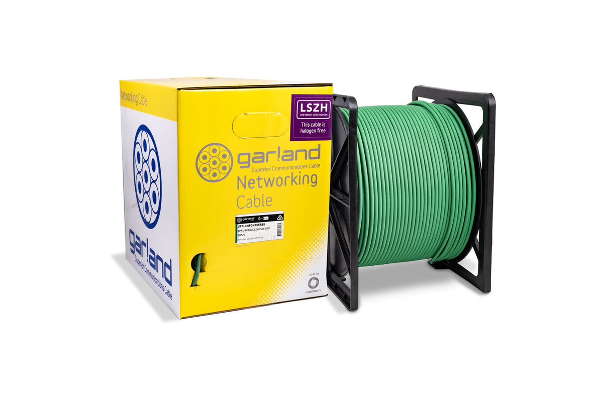 Garland CAT6 Cable Reel Box U/UTP 4 Pair Solid Conductor Halogen Free | 305m | Green UTPL6HFGN305RBA
