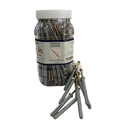 SCREW IN ANCHOR 6MM x 60MM  ZINC PLATED 100pcs