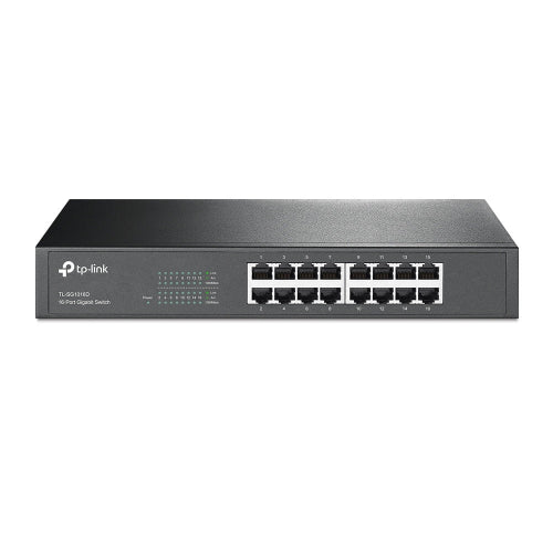 TP-LINK 16-port Gigabit Switch, 16 10/100/1000M RJ45 ports, 1U 13-inch rack-mountable steel case
TL-SG1016D