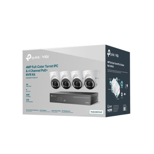 TP-LINK VIGI 4MP Full-Color Turret IPC &amp; 4 Channel PoE+ NVR KIT NK4P-T4425-2T