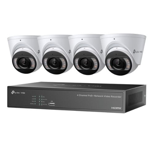 TP-LINK VIGI 4MP Full-Color Turret IPC &amp; 4 Channel PoE+ NVR KIT NK4P-T4425-2T