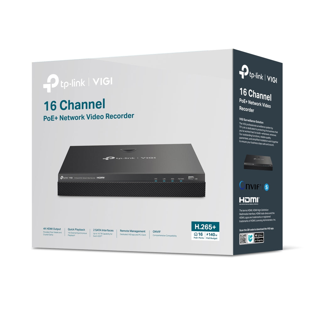 Tp-Link VIGI 16 Channel PoE+ Network Video Recorder VIGI NVR2016H-16MP with 140W PoE