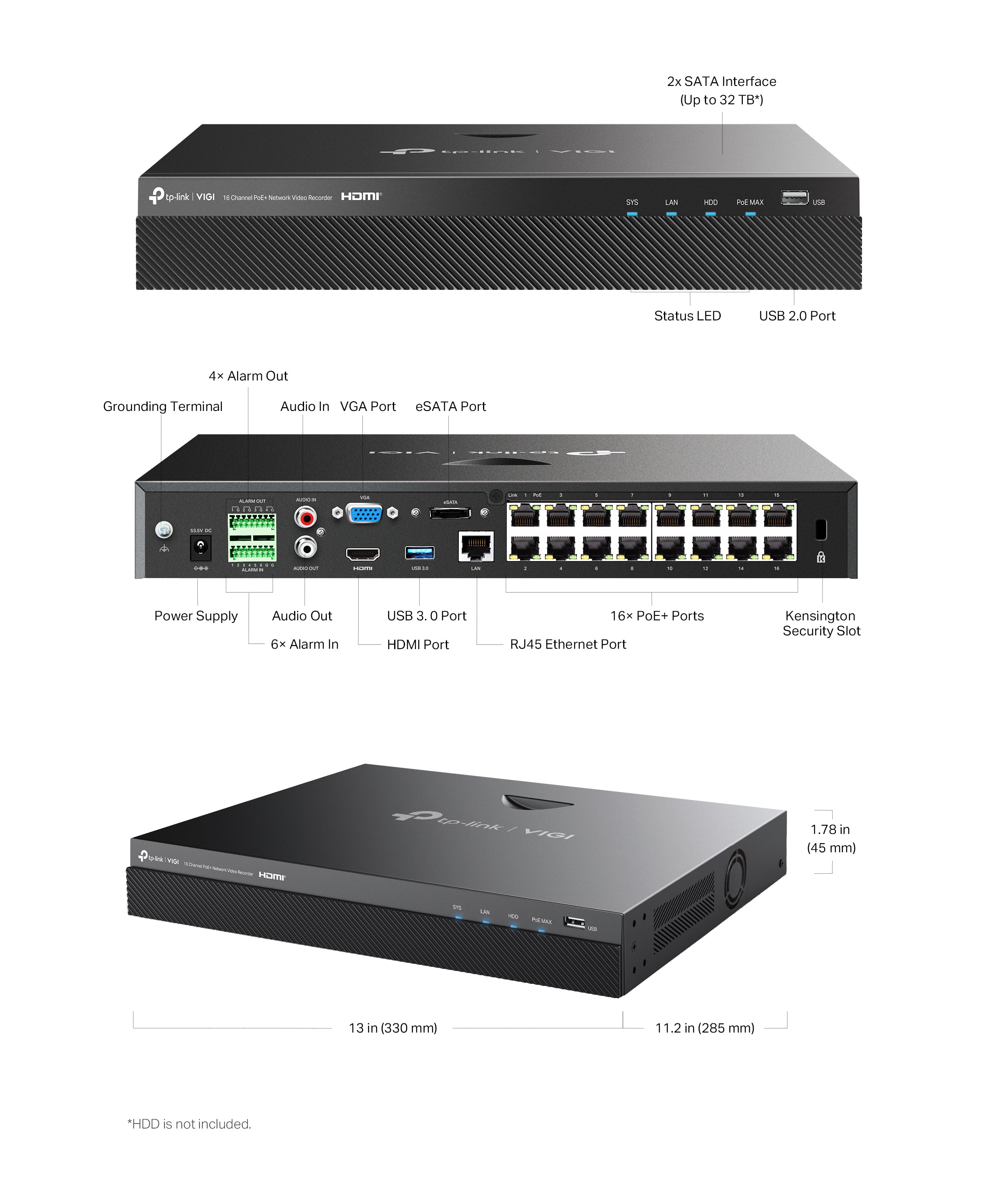 Tp-Link VIGI 16 Channel PoE+ Network Video Recorder VIGI NVR2016H-16P