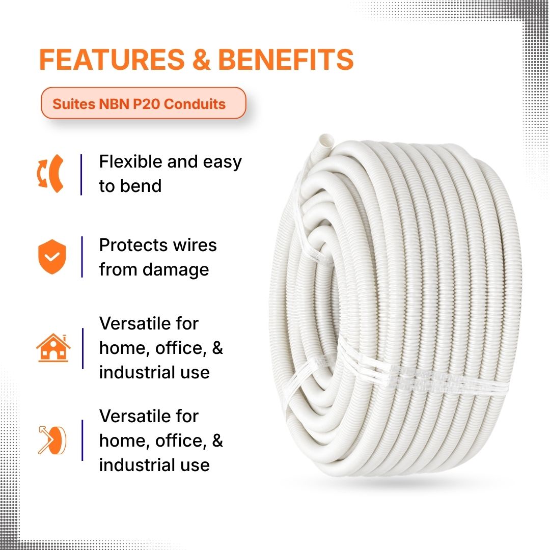 25MM CORRUGATED CONDUIT WHITE 25 mtr MD | Suites NBN P20 Conduits