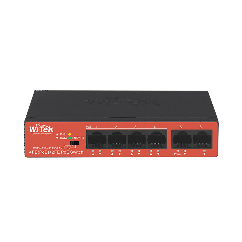 4 Port POE With 4FE + 2FE Uplink Ports 250M Long Range PoE Switch WI-PS205H