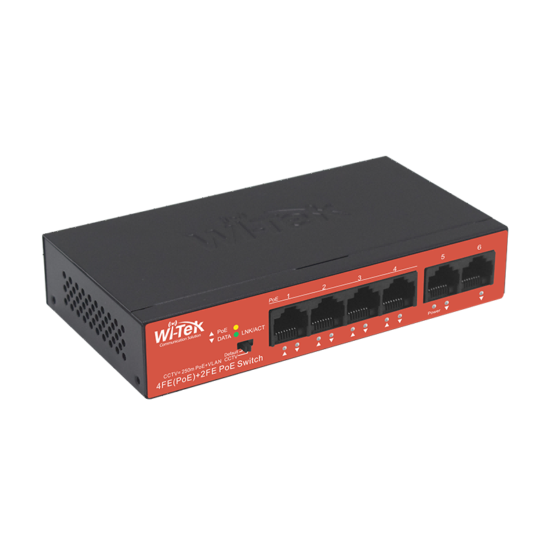 4 Port POE With 4FE + 2FE Uplink Ports 250M Long Range PoE Switch WI-PS205H