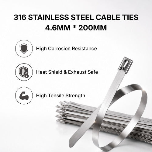 Stainless Steel Cable Tie 4.6MM * 200MM | 316 Grade | 100 PCS