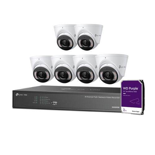 TP-LINK VIGI 4MP Full-Color Turret IPC &amp; 8 Channel PoE+ NVR KIT TP-NK8MP-T6425-2T