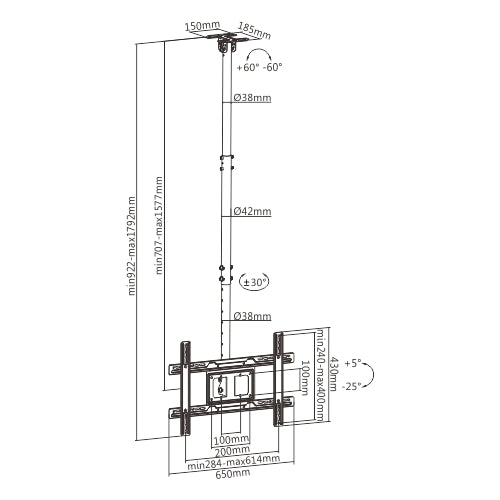 37"-80" Ceiling Mount TV Bracket dimensions