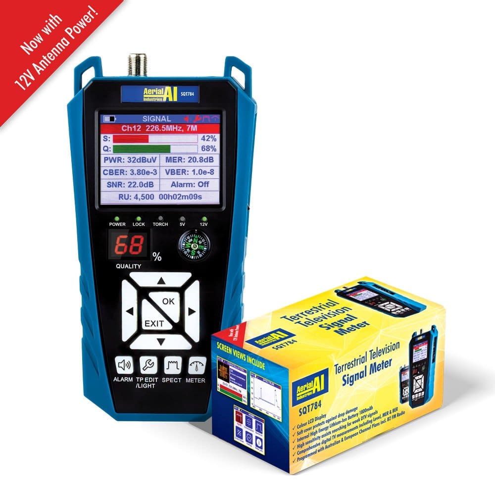 SQT784 TERRESTRIAL DTV SIGNAL METER and the box