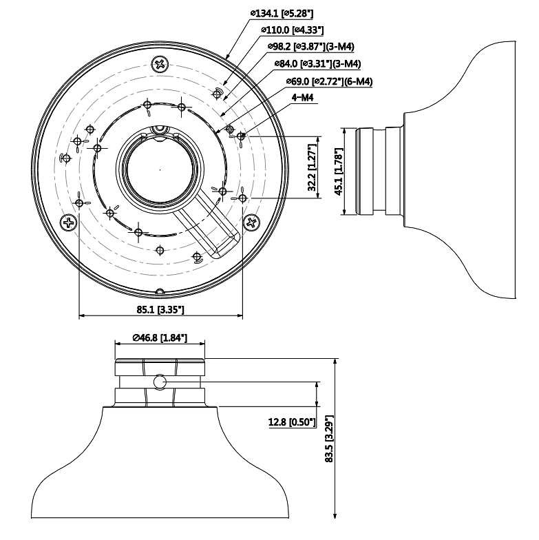 dahua dh-pfa106 camera mount adapter dimensions